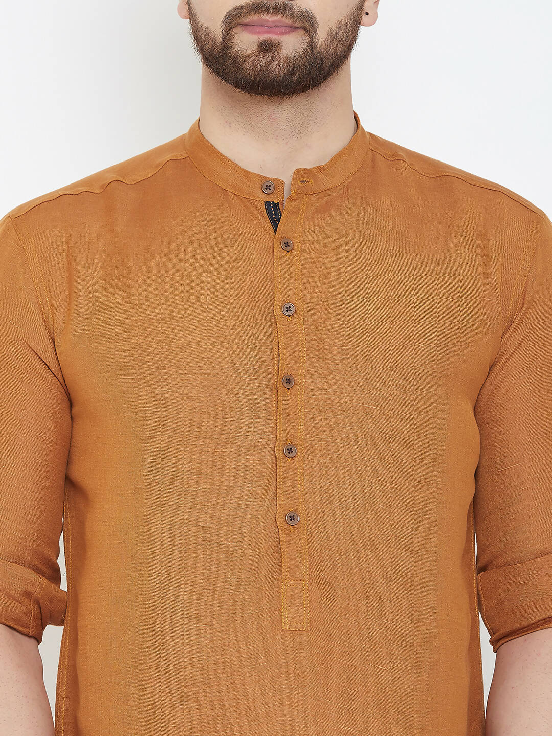 Even Apparels Brown Linen Men's Kurta With Band Collar | Grocsy