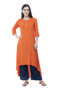 Women's Orange Updown Kurti With Sleeve Cuff And Tabs, Front Buttons - G & A Apparels | Grocsy