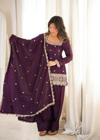 Teeya Creation Deep Wine Embroidered Festive Salwar Suit Set | Grocsy