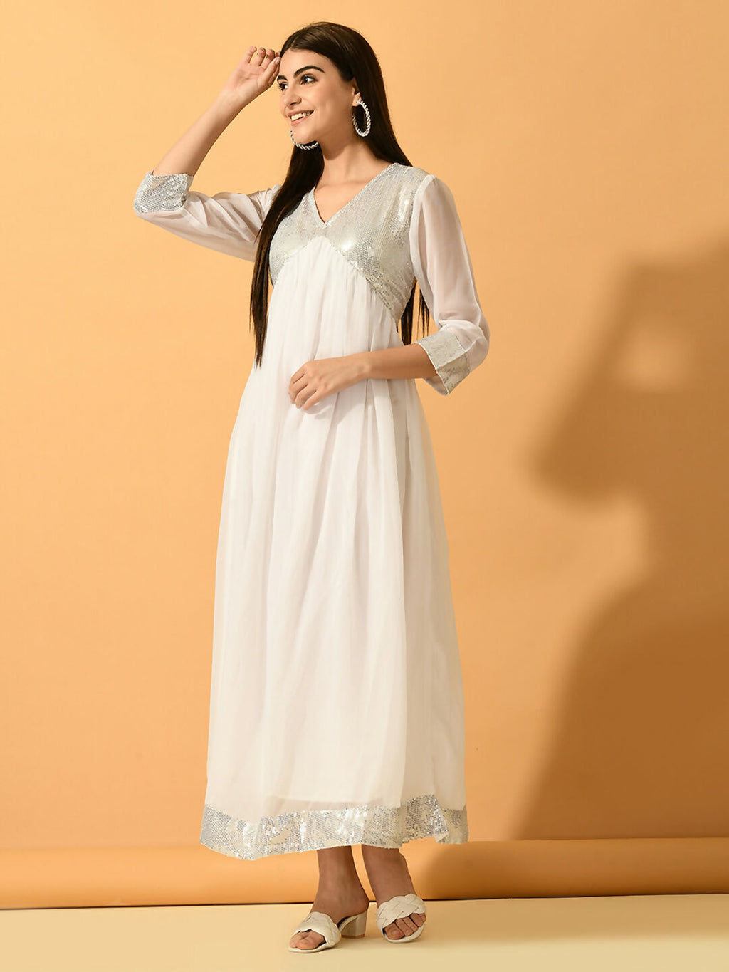 Myshka Women's White Fit and Flare Party Dress | Grocsy