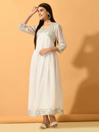 Myshka Women's White Fit and Flare Party Dress | Grocsy