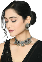 Mominos Fashion Johar Kamal Silver-Plated Brass Finish Mirror Work Women Choker | Grocsy