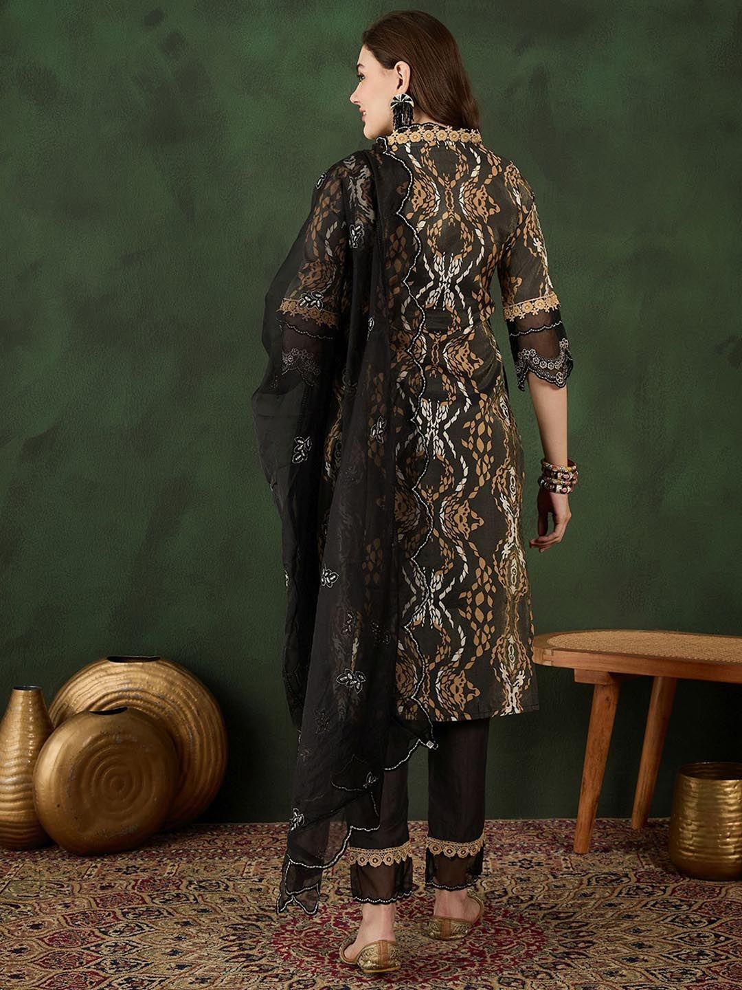 Sangria Printed Straight Kurta, Trouser & Dupatta Set | Grocsy