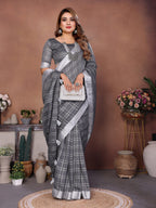 Anaita Grey Weaving Linen Cotton Saree With Blouse | Grocsy