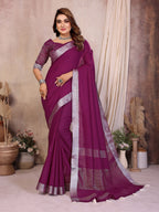 Anaita Purple Weaving Linen Cotton Saree With Blouse | Grocsy