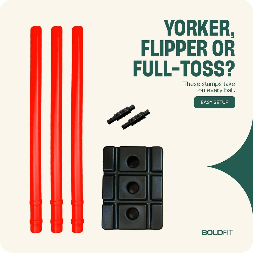 Boldfit Cricket Stumps with Stand & Bails - Red