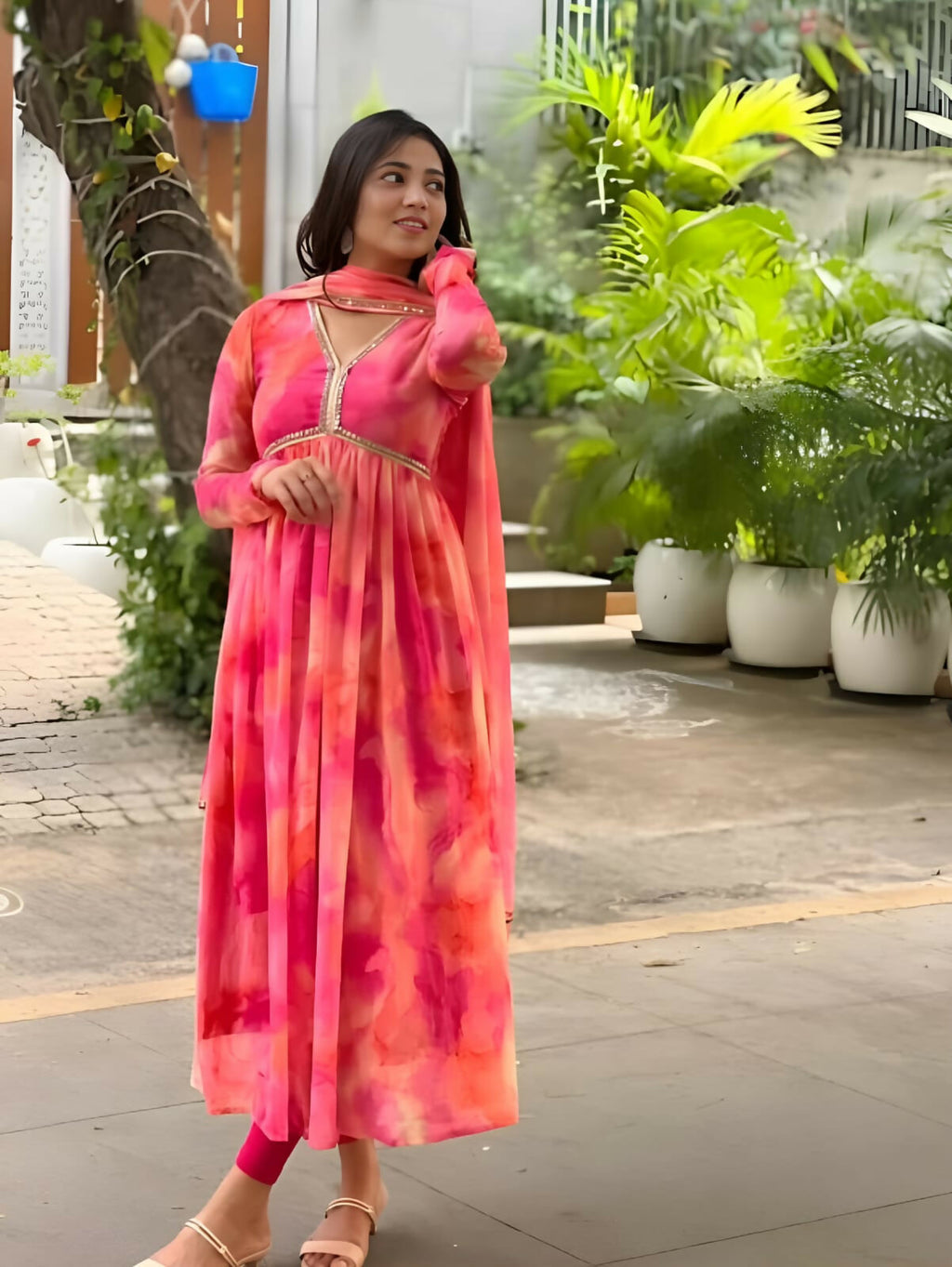 Indian Clothing Dishitha Creation Women Floral Printed Designer Gown - Pink | Grocsy