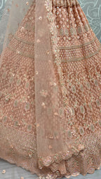Jyoti Fashion Women's Peach Heavy Net Fancy Dori, Multi Thread, Rainbow Sequins and Diamond Work Wedding Lehenga Choli | Grocsy