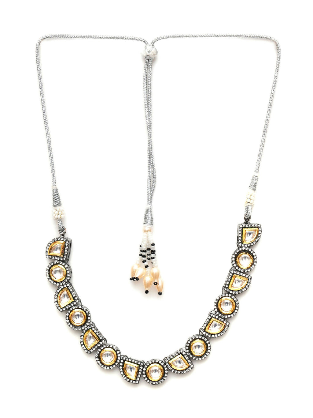 Dual Tone Kundan Neckpiece (silver) - Ruby Raang | Grocsy