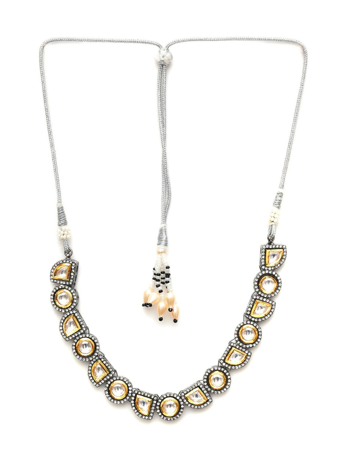 Dual Tone Kundan Neckpiece (silver) - Ruby Raang | Grocsy