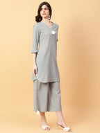 Joban Fashion Grey Cotton Khatha & Hand Work Co-ord Set | Grocsy