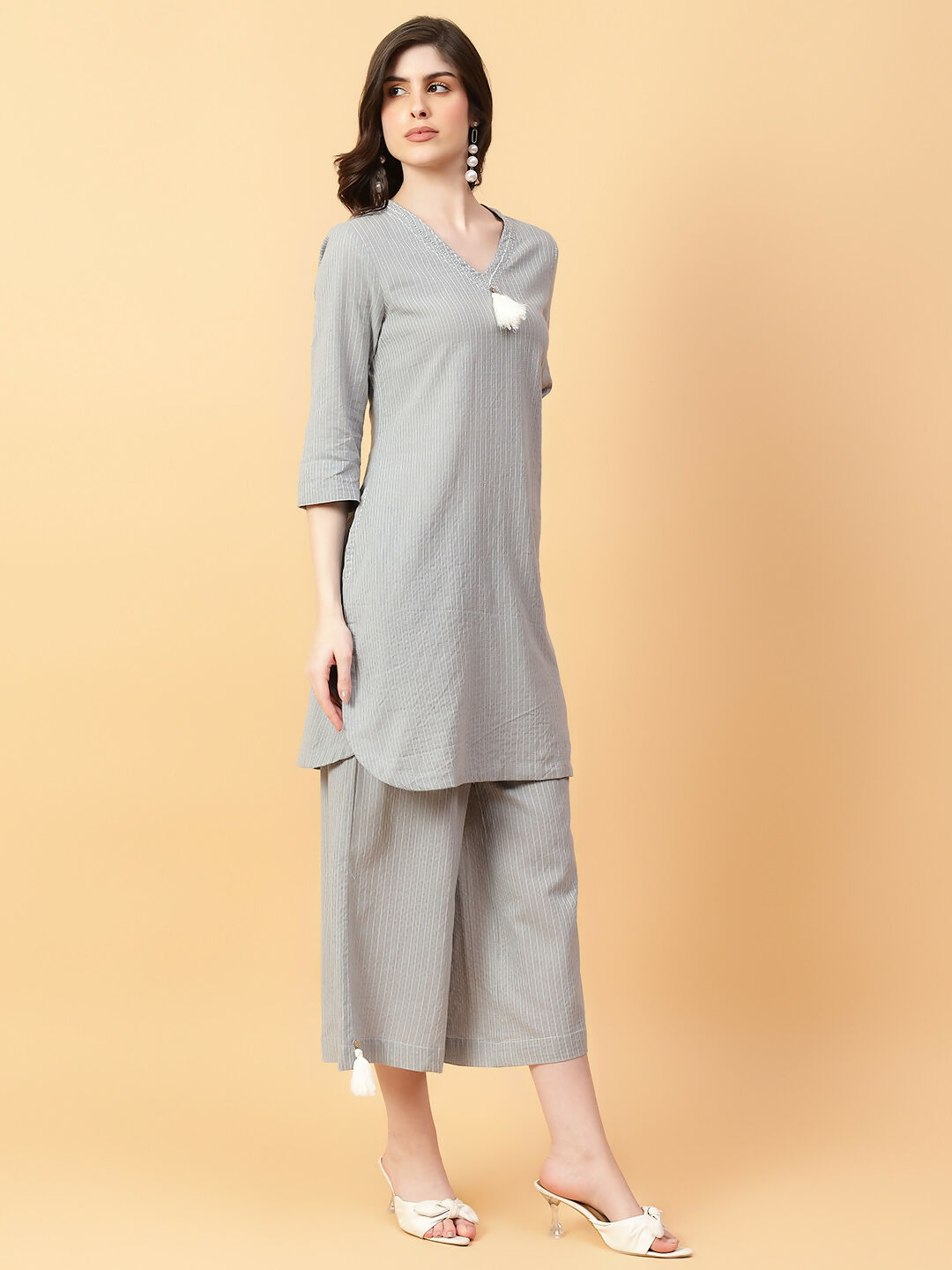 Joban Fashion Grey Cotton Khatha & Hand Work Co-ord Set | Grocsy