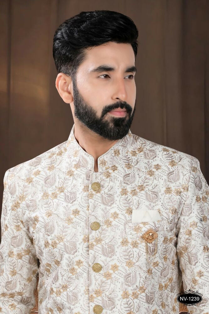 Joban Fashion Men's Off-White Base Silk Kurta with Pyjama | Grocsy