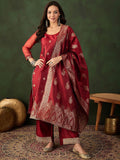 Sangria Woven Design Kurta & Palazzo With Dupatta | Grocsy