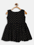 Ahalyaa Black Cotton Gold Print Kids Kurta Sharara Sets For Girls | Grocsy