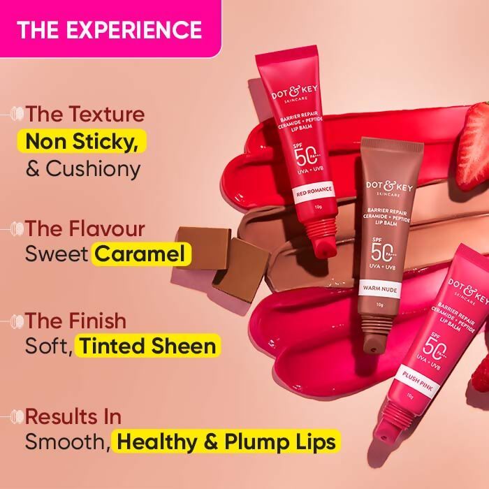 Dot & Key Barrier Repair Ceramide & Peptide SPF 50 PA+++, UVA+UVB Lip Balm - Warm Nude | Grocsy