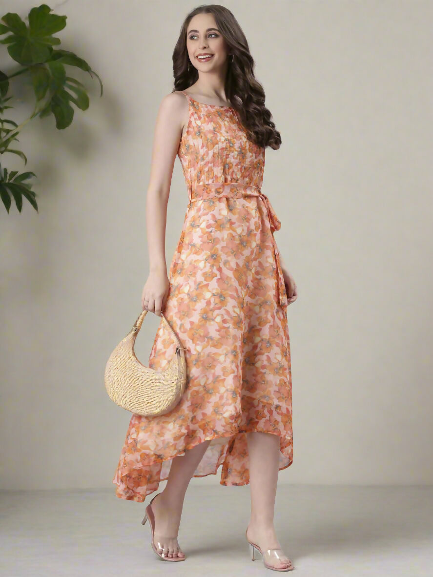 Souchii Floral Print Tiered Dress – Flowy Fit & Flare | Grocsy