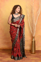 Very Much Indian Modal Silk Ajrakh Handblock Printed Natural Dyes With Designer Border Saree - Red | Grocsy