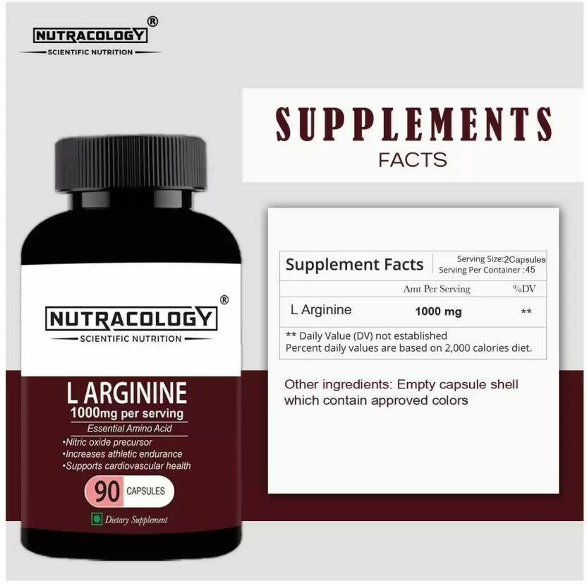 Nutracology L Arginine 1000mg Nitric Oxider Booster For Muscle Gain & Strength Capsules | Grocsy