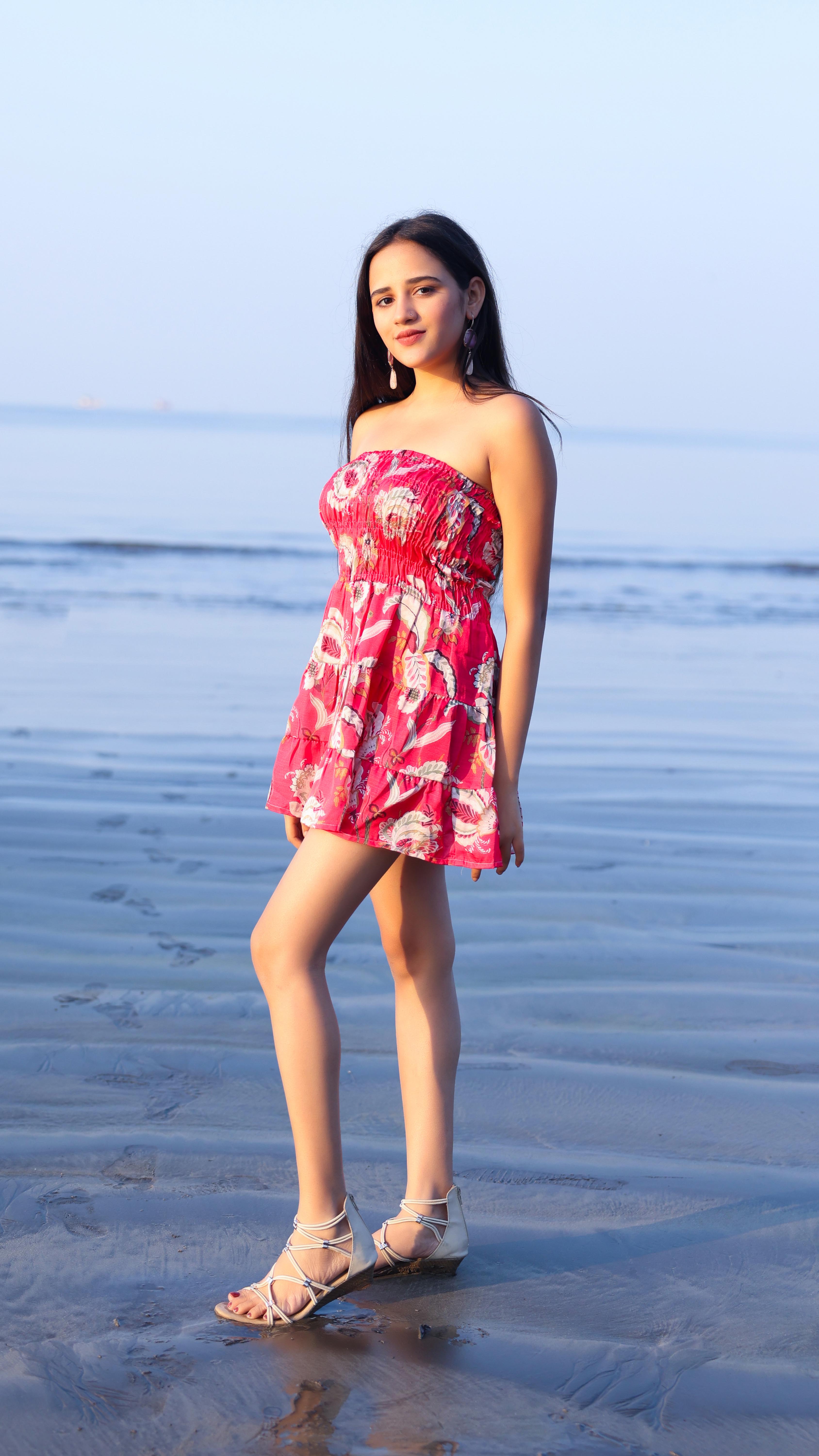Noroke Linen Red Floral Mini Tiered Dress - Printed | Grocsy