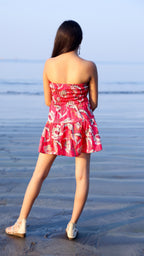 Noroke Linen Red Floral Mini Tiered Dress - Printed | Grocsy