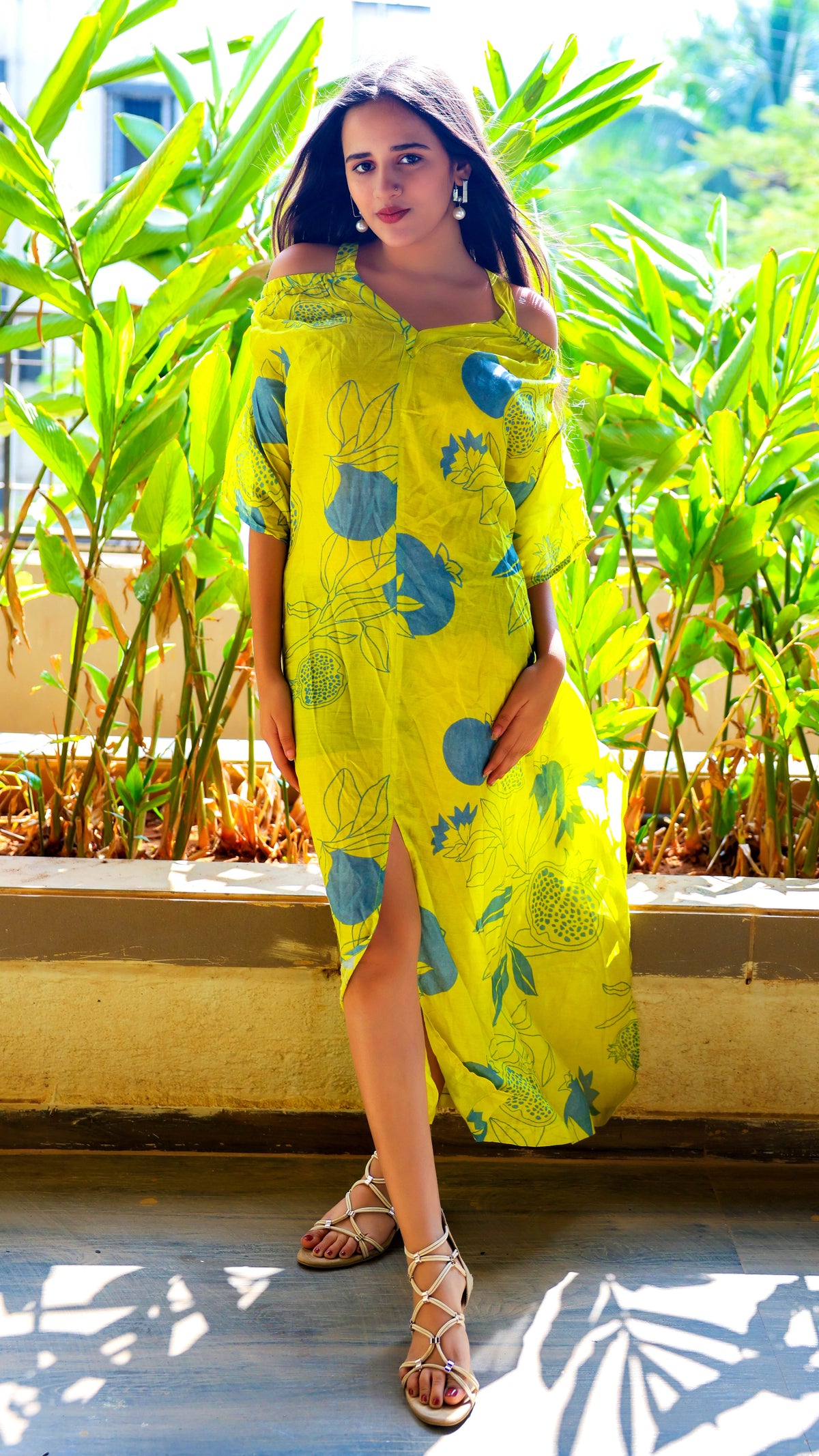 Noroke Pure Muslin Printed Off Shoulder Long Kaftan | Grocsy