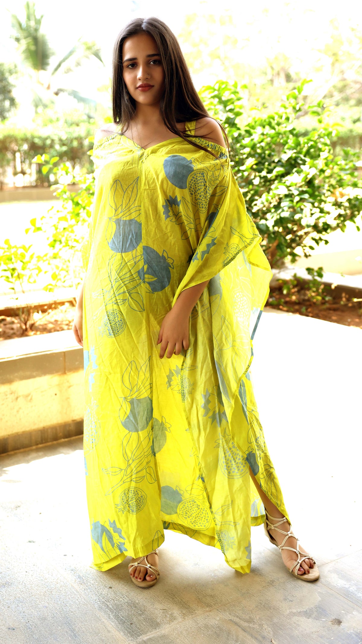 Noroke Pure Muslin Printed Off Shoulder Long Kaftan | Grocsy