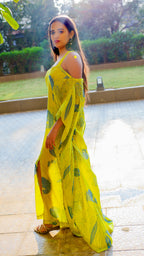 Noroke Pure Muslin Printed Off Shoulder Long Kaftan | Grocsy