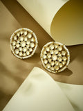 Nuyug 22K Gold-Plated Elegant Kundan Stone Studded & Pearl Beaded Disc Studs | Grocsy