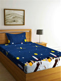 Home Sizzler Blue & Yellow Cartoon Characters 144 TC Bedsheet with Pillow Covers | Grocsy