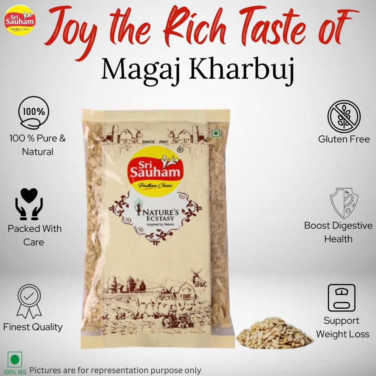 Sri Sauham Premium Magaj Kharbuja(Muskmelon Seeds) | Grocsy