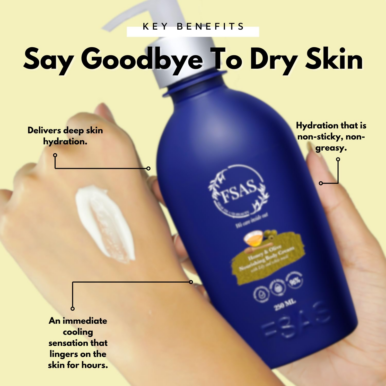 FSAS Health and Beauty 96% Plant-Derived Honey, Olive and VitaminE Body Cream | Grocsy