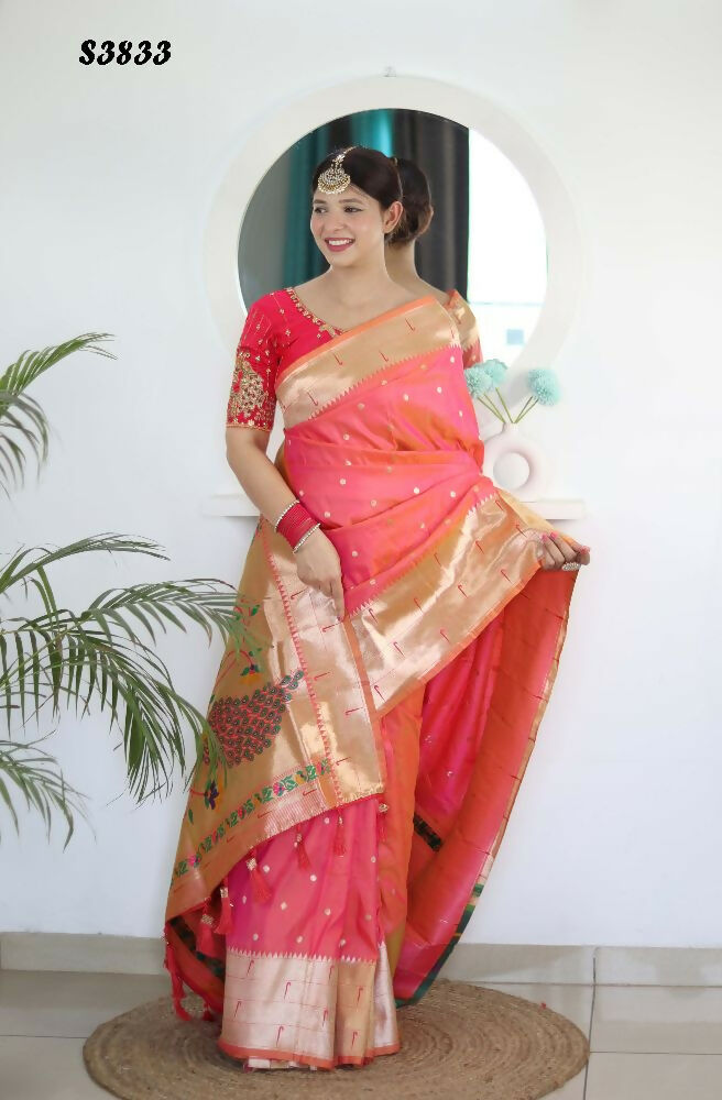Gajri Woven Jacquard Designer Embroidery Work Party Wear Saree - Parampara | Grocsy