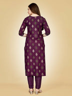 Jyoti Fashion Women's Wine Viscose Rayon Embroidered Kurta Pant Set | Grocsy