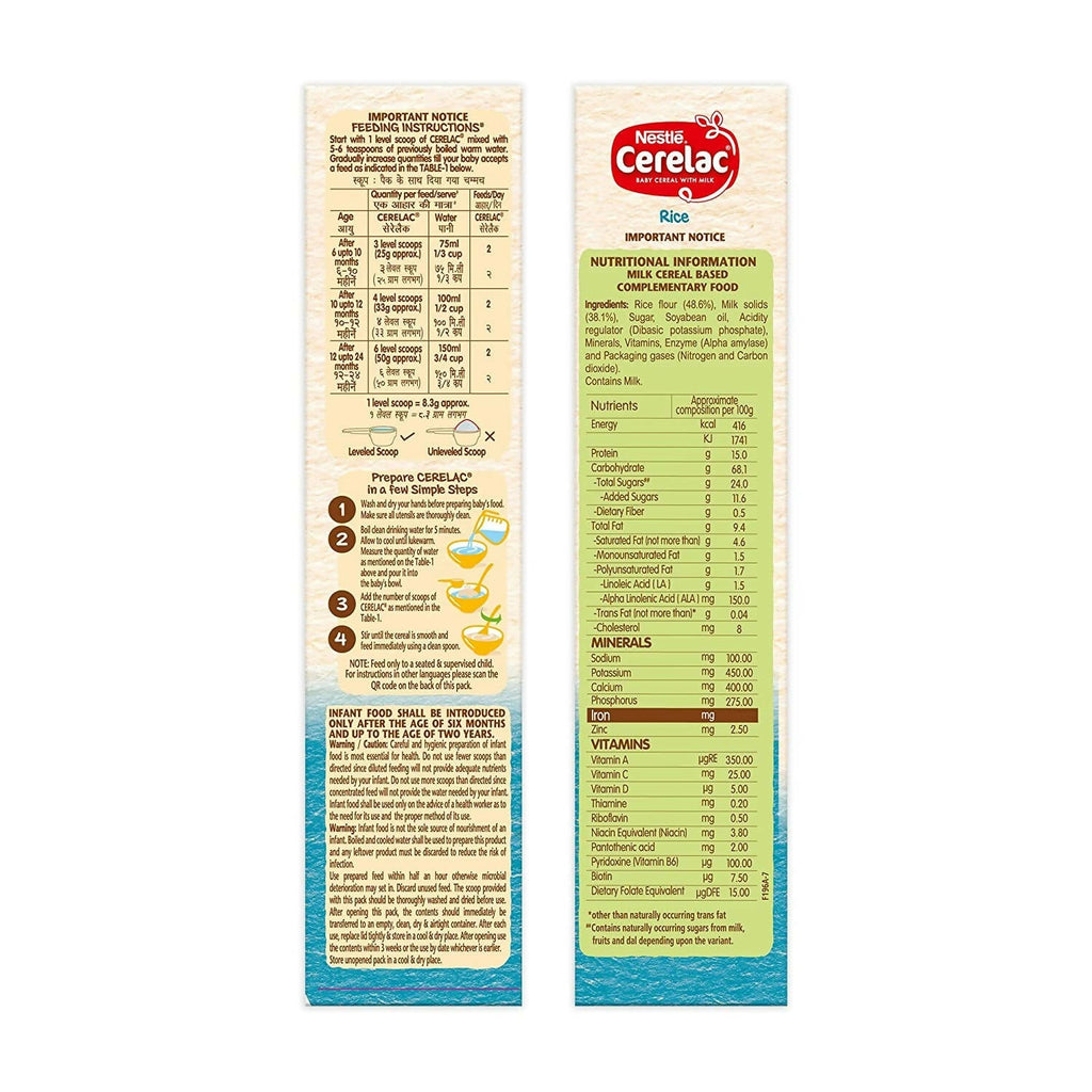 Nestle Cerelac Fortified Baby Cereal with Milk, Rice 6 to 24 months | Grocsy