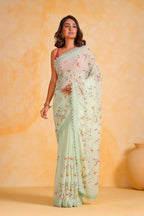 Vamsee Riva Pista Georgette Saree | Grocsy