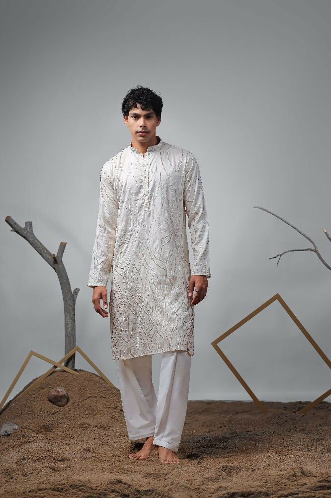 Off White Viscose Designer Embroidery Work Kurta Set - Mahotsav | Grocsy