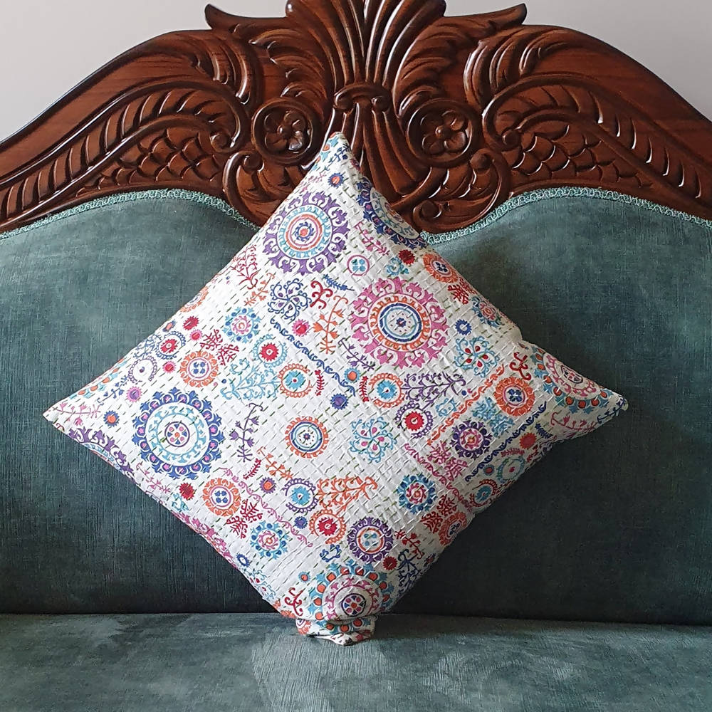 The Decor Nook Off White Base With Multicolour Circular Print Cushion Cover | Grocsy