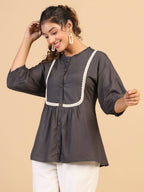Womens Grey Rayon Solid Top - Keeva | Grocsy