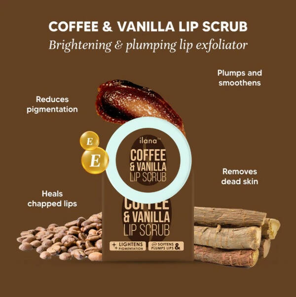 Ilana Lip Scrub - Brightening And Plumping Vegan Lip Exfoliator - Coffee & Vanilla | Grocsy