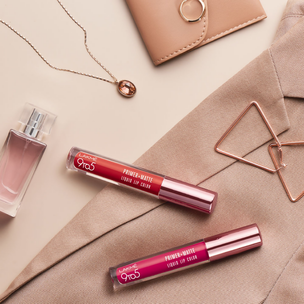 Lakme 9to5 Primer + Matte Liquid Lip Color - MR4 Deepmaroon | Grocsy