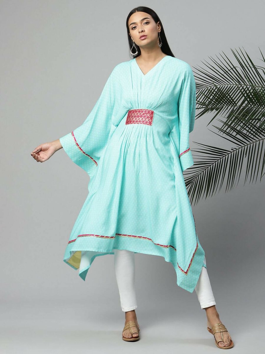 Ahalyaa Womens Blue Rayon Printed Kaftan | Grocsy