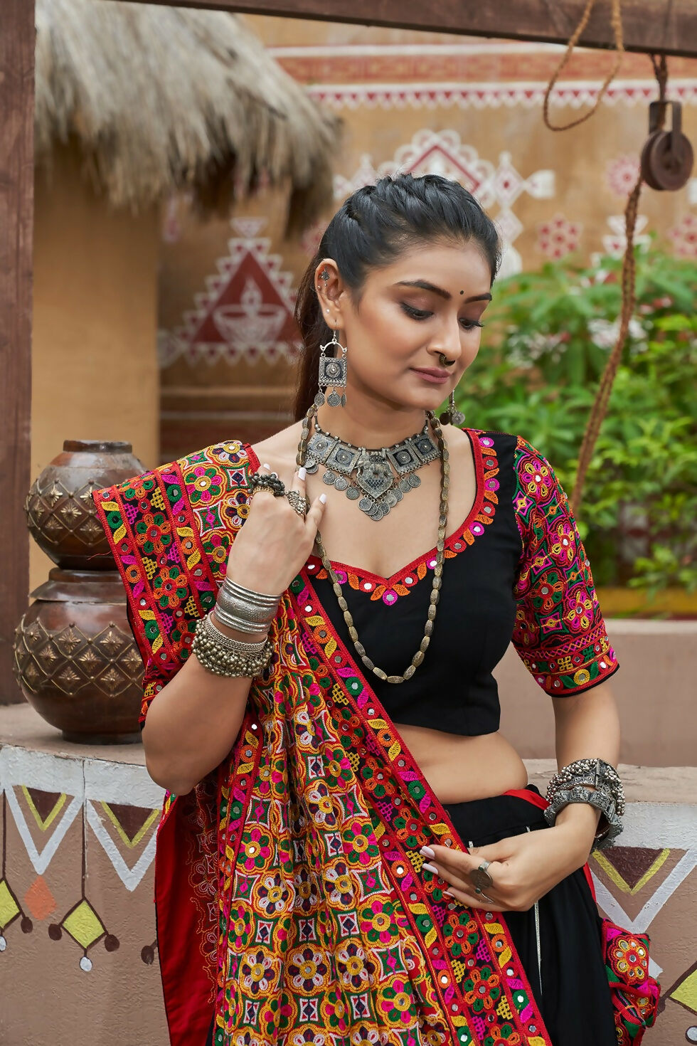 AI Fashion Black Viscose Rayon Designer Navratri Lehenga Choli Collection | Grocsy