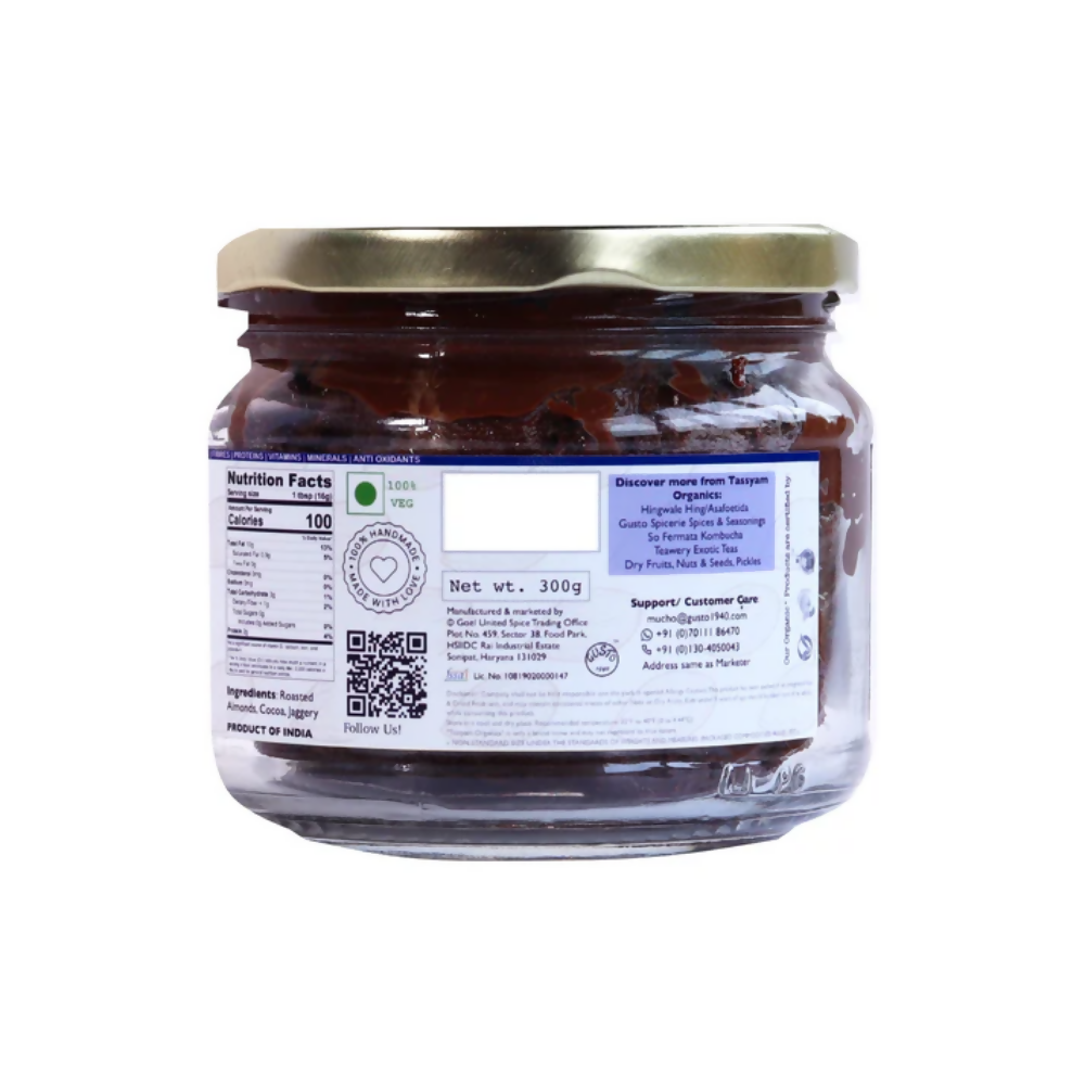 Tassyam Organics Rich Dark Chocolate Almond Spread | Grocsy