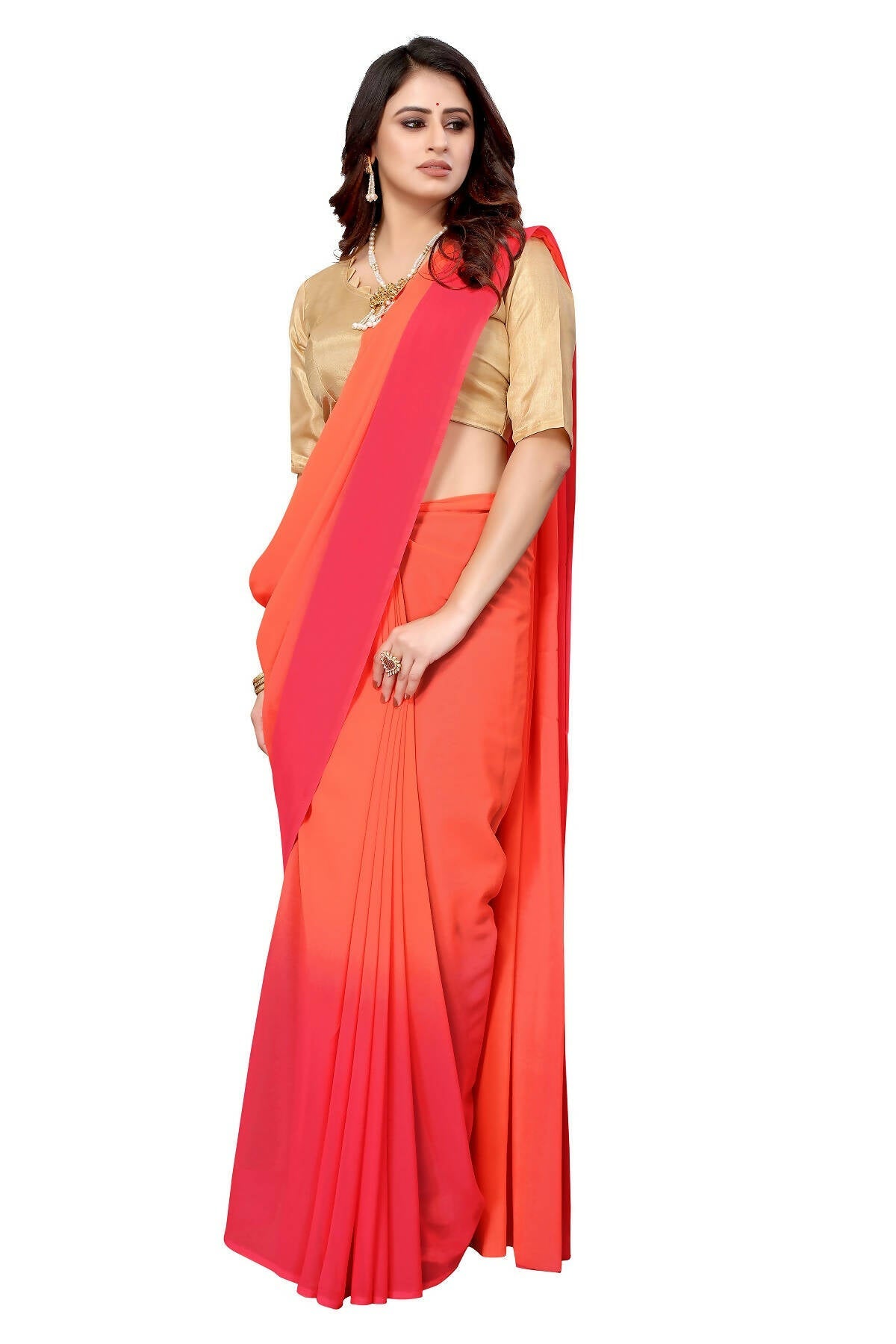 Vamika Peach Half N Half Georgette Saree | Grocsy