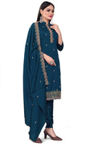 Blue Silk Embroidered with Sequins work Unstitched Dress Material - Tanvi | Grocsy