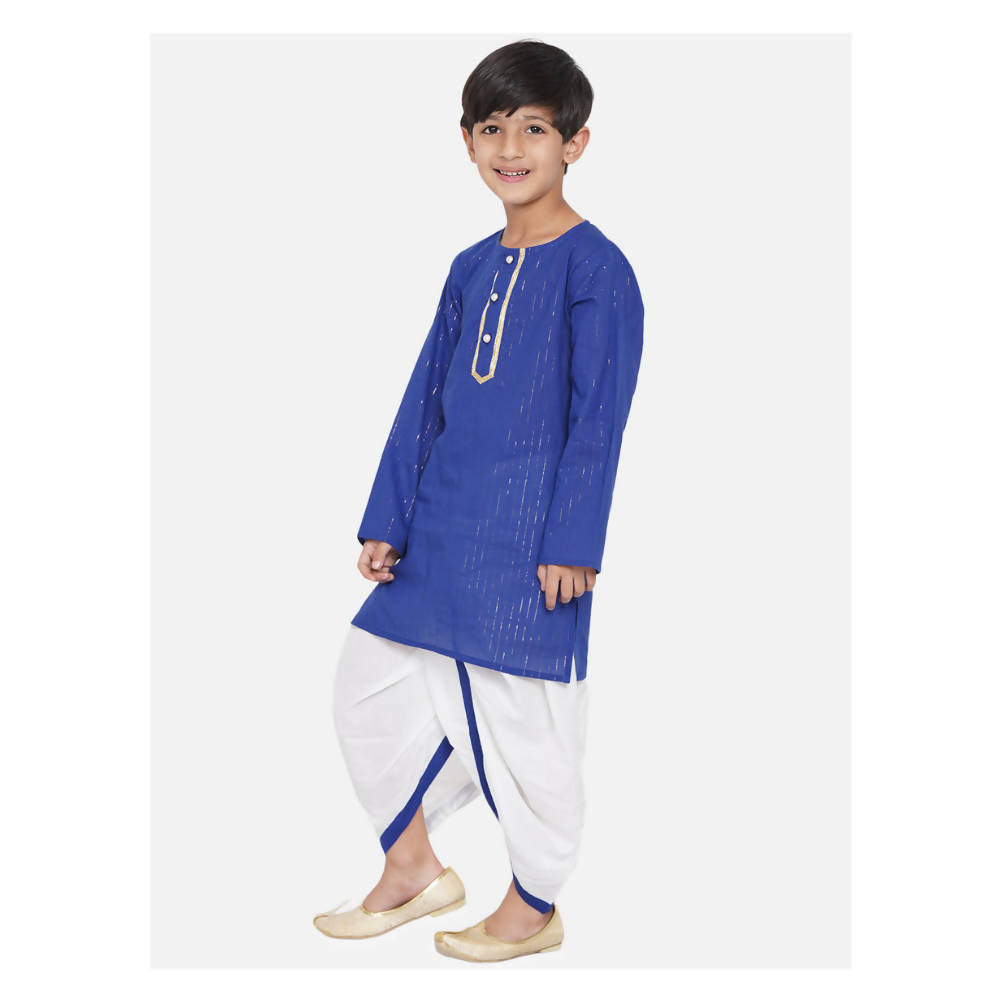Little Bansi Boys Golden Striped Kurta and Dhoti - Royal Blue and Cream | Grocsy