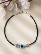 NVR Women Set of 2 Brass-Plated Stone-Studded & Evil Eye Beaded Anklet | Grocsy
