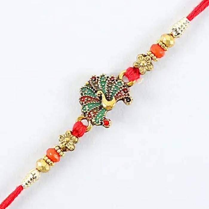 Beautiful Peacock Ethnic Rakhi & Cashew Jar | Grocsy