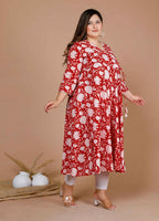 Miravan Women's Plus Size White Floral Printed Pure Cotton Anarkali Kurta And Palazzo Set | Grocsy